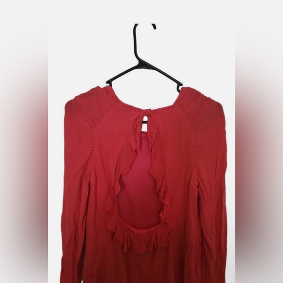 ZARA NWOT Womens Medium Collection Red Open Back Dress Ruffles Long Sleeve. ❤️ - Picture 6 of 7